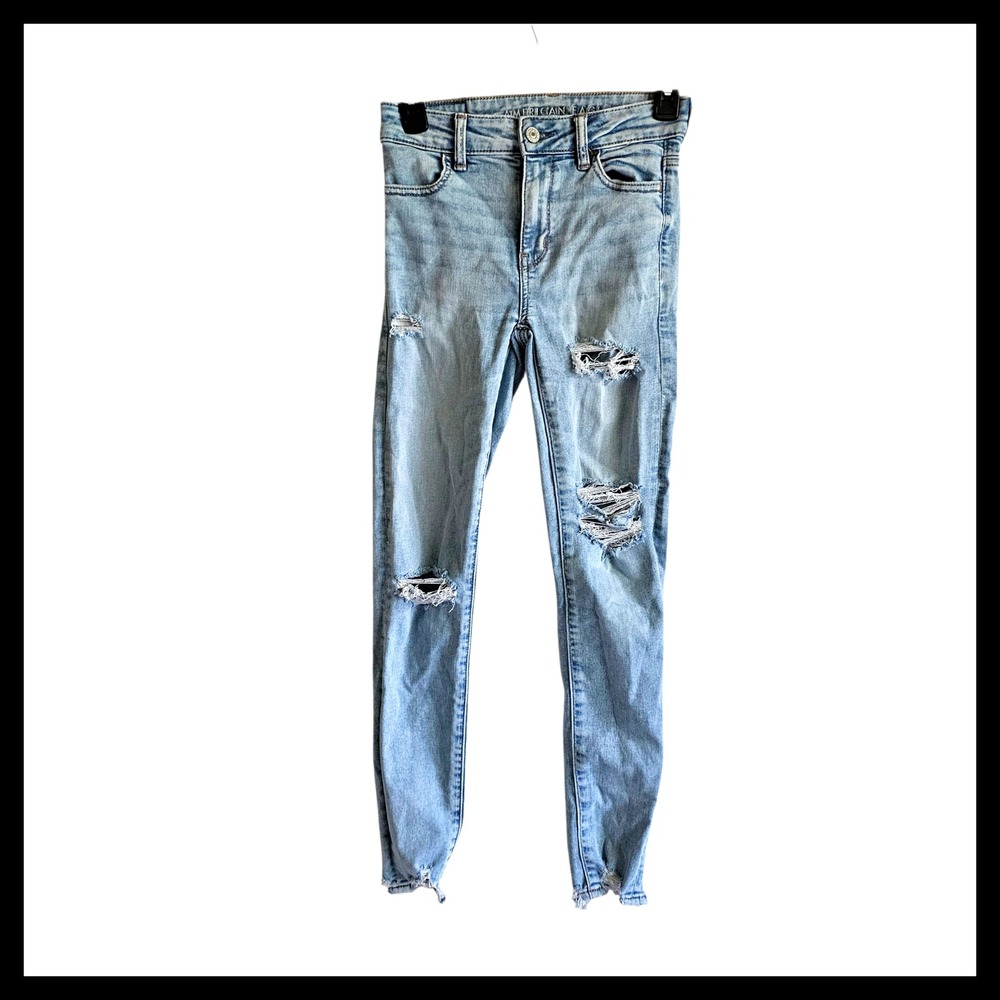 American Eagle High-Rise Jegging Ripped Distressed Light Wash Jeans 0